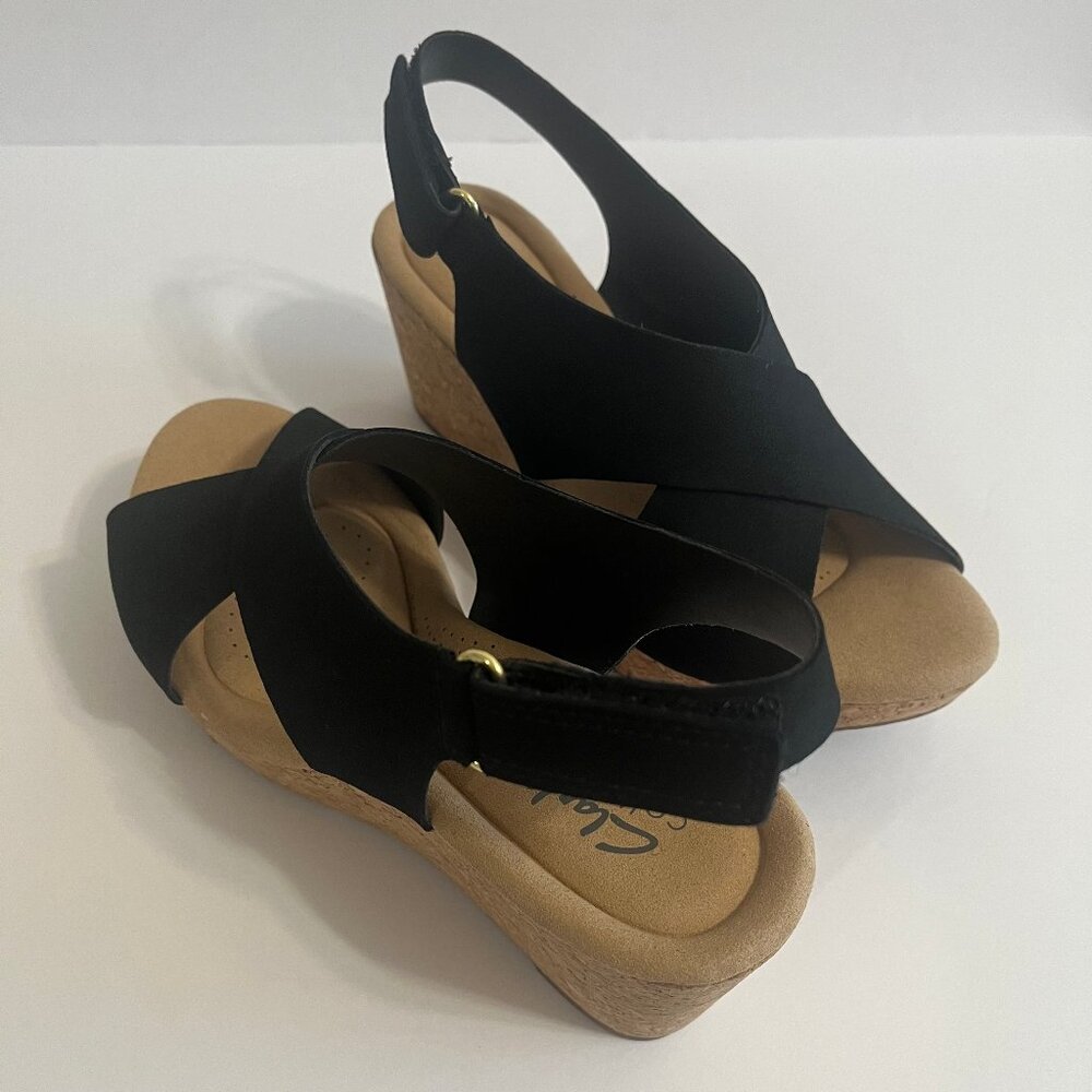 Clarks Annadel Eirwyn Suede Platform Comfort Wedge Cork Heel Sandal Black 6 - Picture 4 of 16